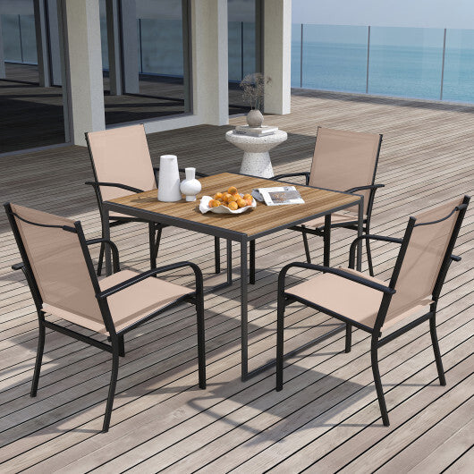 Outdoor Dining Chairs Set of 4 with High Back and Metal Frame-Light Brown W2B