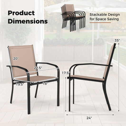 Outdoor Dining Chairs Set of 4 with High Back and Metal Frame-Light Brown W2B