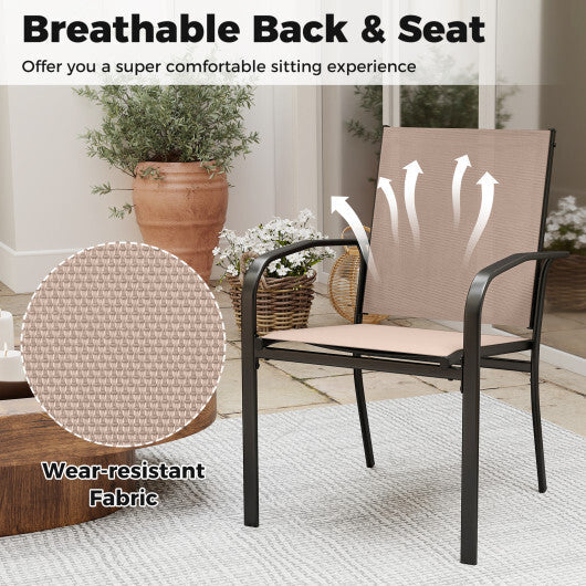 Outdoor Dining Chairs Set of 4 with High Back and Metal Frame-Light Brown W2B