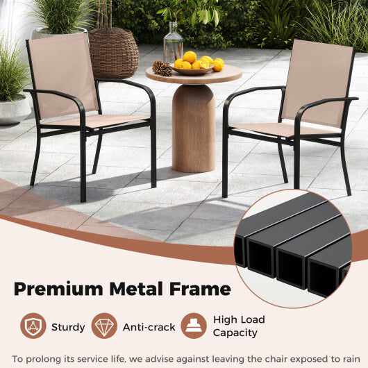 Outdoor Dining Chairs Set of 4 with High Back and Metal Frame-Light Brown W2B