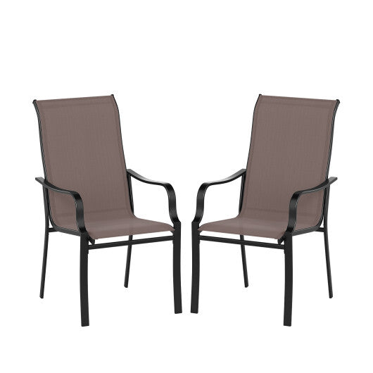Patio Dining Chair Set of 2 with Wide Seat and Heavy-Duty Metal Frame-Brown