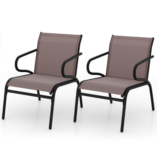 Modern Patio Chairs Set of 2 with Breathable Fabric for Porch-Coffee