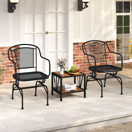 Outdoor Rocking Chair Set of 2 with Mesh Backrest and Seat for Yard-Black