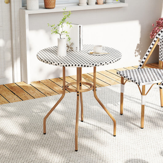 27.5 inch Outdoor Bistro Table with Heavy Duty Metal Frame and Adjustable Foot Pads-white W2B