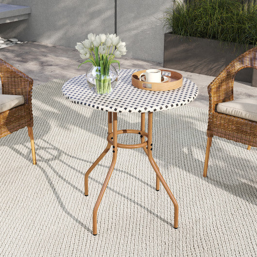 27.5 inch Outdoor Bistro Table with Heavy Duty Metal Frame and Adjustable Foot Pads-white W2B