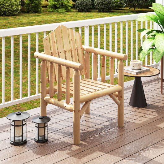Outdoor Wood Armchair Wooden Patio Dining Chair with Armrests-Natural W2B