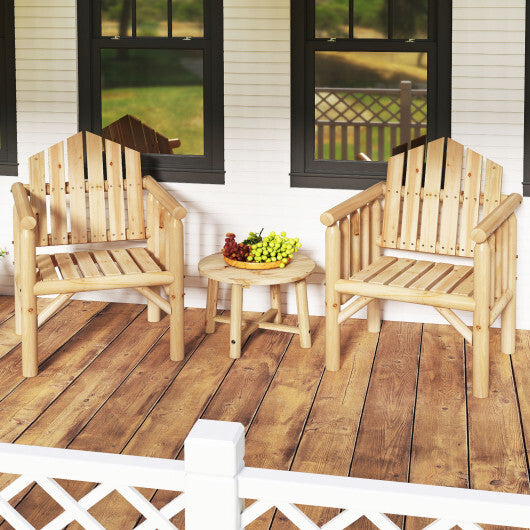 Outdoor Wood Armchair Wooden Patio Dining Chair with Armrests-Natural W2B