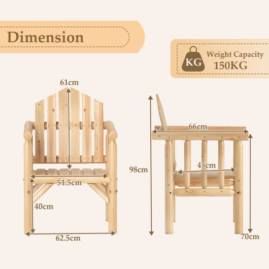 Outdoor Wood Armchair Wooden Patio Dining Chair with Armrests-Natural W2B