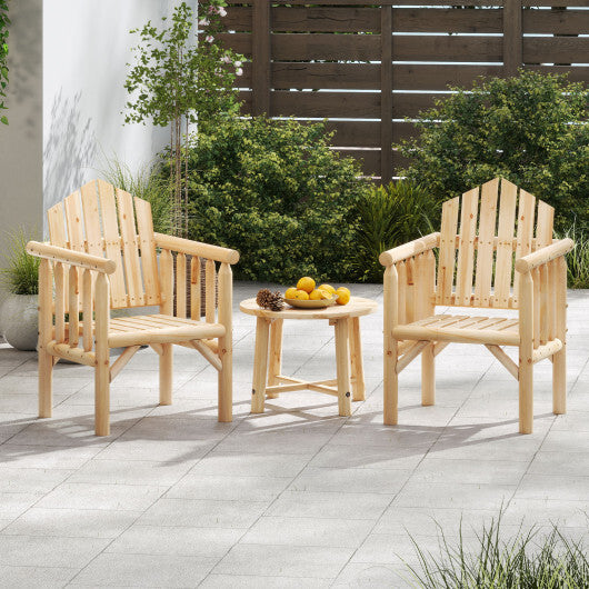 Outdoor Wood Armchair Wooden Patio Dining Chair with Armrests-Natural W2B