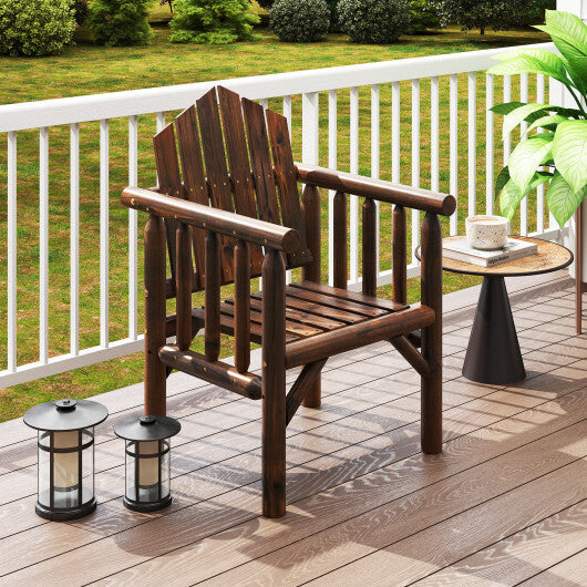 Outdoor Wood Armchair Wooden Patio Dining Chair with Armrests-Natural W2B