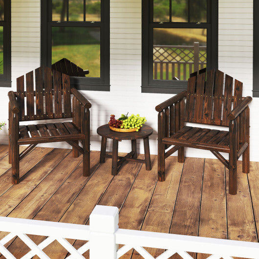 Outdoor Wood Armchair Wooden Patio Dining Chair with Armrests-Natural W2B