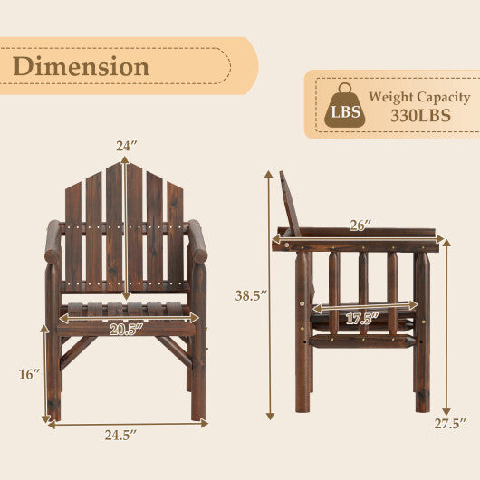Outdoor Wood Armchair Wooden Patio Dining Chair with Armrests-Natural W2B