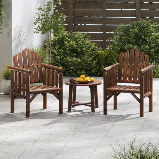 Outdoor Wood Armchair Wooden Patio Dining Chair with Armrests-Natural W2B