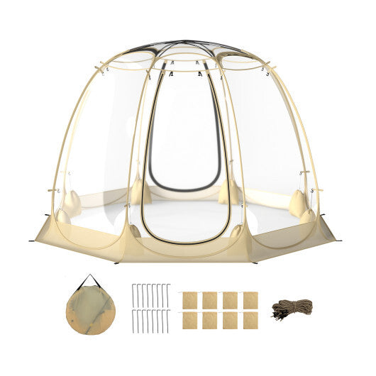 Pop Up Bubble Tent 630 Transparent PVC Igloo 8.5 x 8.5 FT Instant Setup Screen House for 5-6 People-Beige