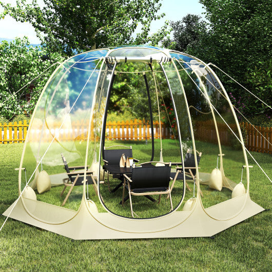Pop Up Bubble Tent 630 Transparent PVC Igloo 8.5 x 8.5 FT Instant Setup Screen House for 5-6 People-Beige