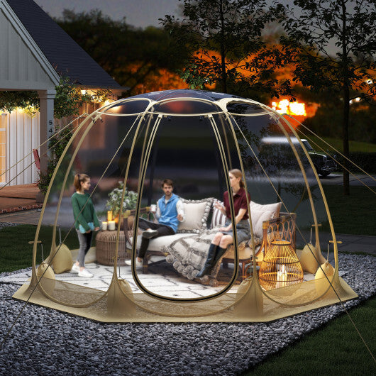 Pop Up Bubble Tent 630 Transparent PVC Igloo 8.5 x 8.5 FT Instant Setup Screen House for 5-6 People-Beige