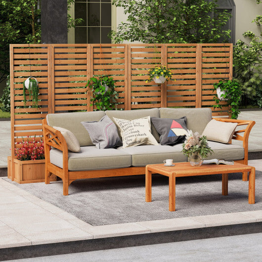 3-Panel Solid Wood Frame Freestanding Garden Fence with 2 Self-Draining Planter Boxes-Yellow W2B