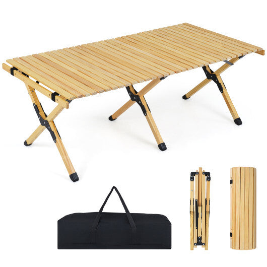 48 Inch Folding Camping Table with Carry Bag for Backyard-Natural W2B