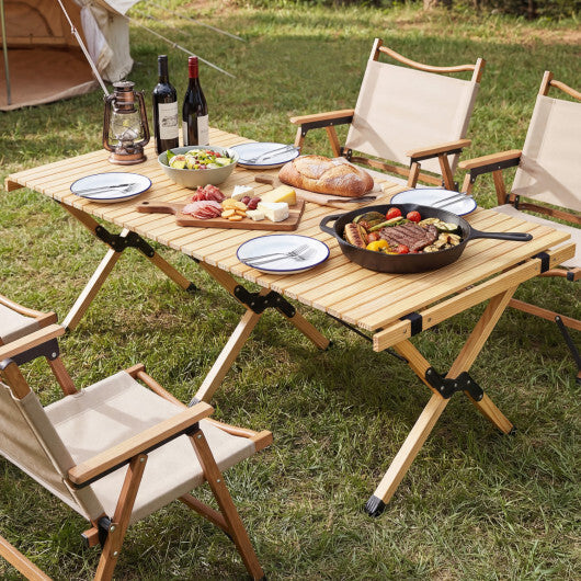 48 Inch Folding Camping Table with Carry Bag for Backyard-Natural W2B