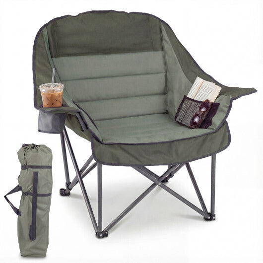 Folding Oversized Camping Chair with Side Pockets and Cup Holder-Blue W2B