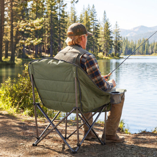 Folding Oversized Camping Chair with Side Pockets and Cup Holder-Blue W2B