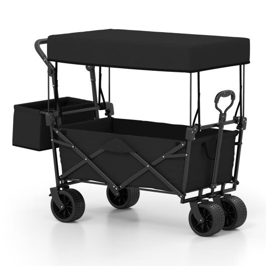 Collapsible Wagon with Removable Canopy and Detachable Storage Bag-Black W2B