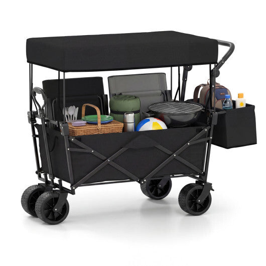 Collapsible Wagon with Removable Canopy and Detachable Storage Bag-Black W2B