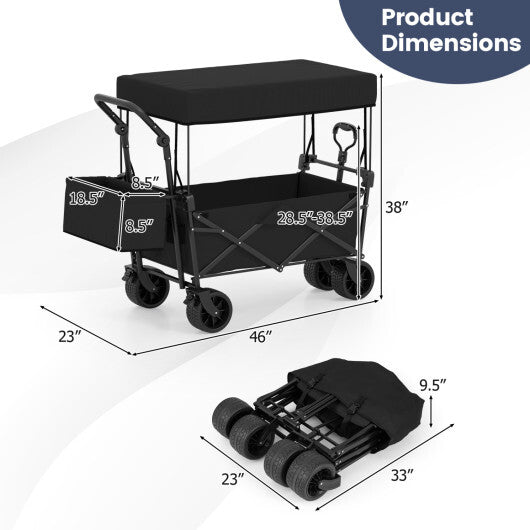 Collapsible Wagon with Removable Canopy and Detachable Storage Bag-Black W2B