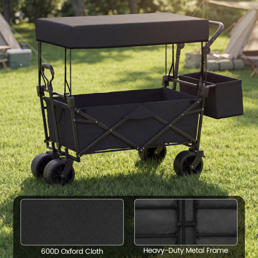 Collapsible Wagon with Removable Canopy and Detachable Storage Bag-Black W2B