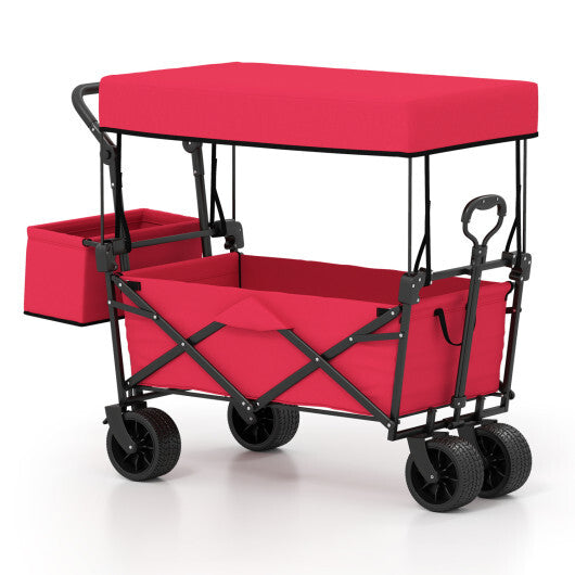 Collapsible Wagon with Removable Canopy and Detachable Storage Bag-Black W2B