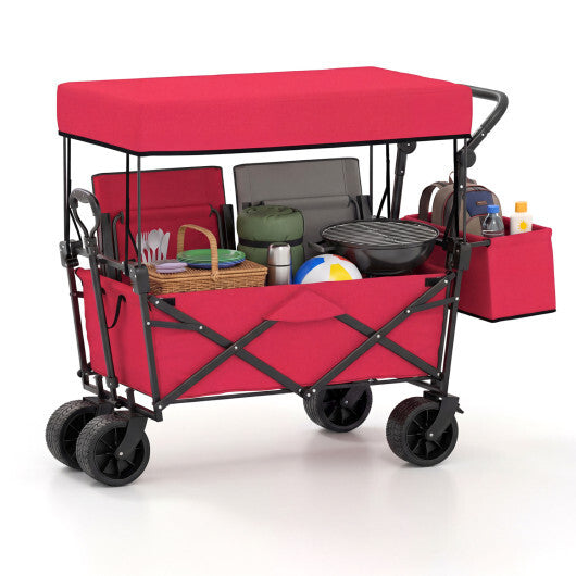 Collapsible Wagon with Removable Canopy and Detachable Storage Bag-Black W2B