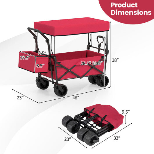 Collapsible Wagon with Removable Canopy and Detachable Storage Bag-Black W2B