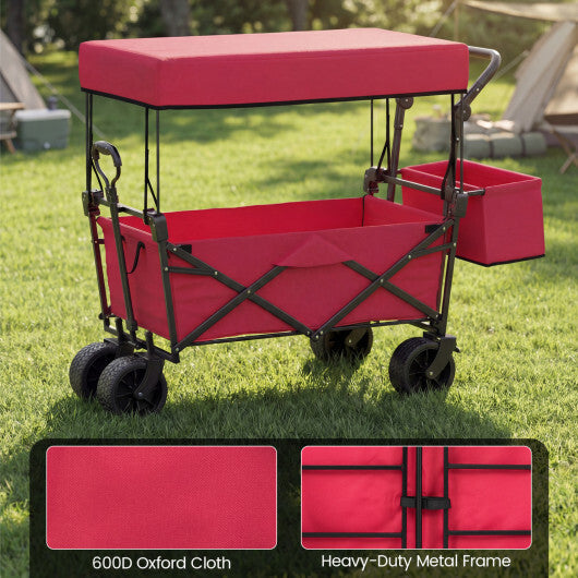 Collapsible Wagon with Removable Canopy and Detachable Storage Bag-Black W2B