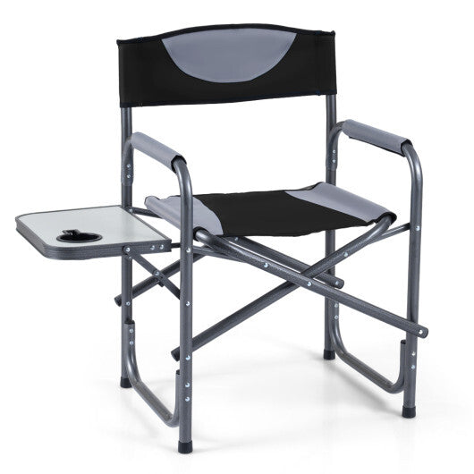 Lightweight Folding Camping Chair with Side Table-Black - Color: Black W2B