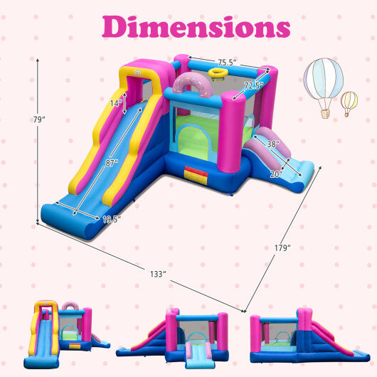 Inflatable Bounce House with Slides and Basketball Hoop (without Blower) W2B