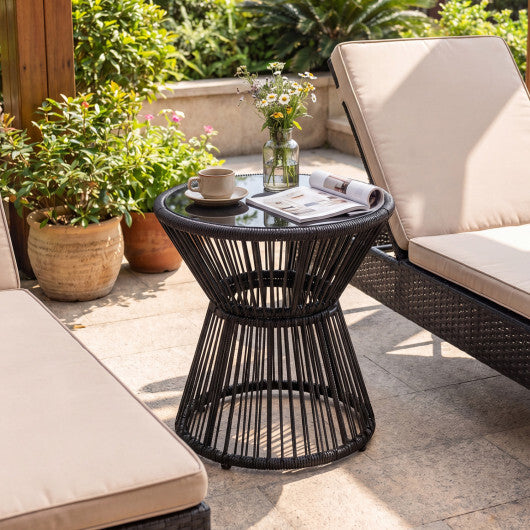 Outdoor Side Table with LED Warm Light and Tempered Glass Top-Black W2B