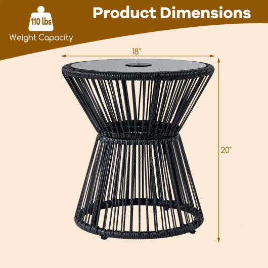Outdoor Side Table with LED Warm Light and Tempered Glass Top-Black W2B