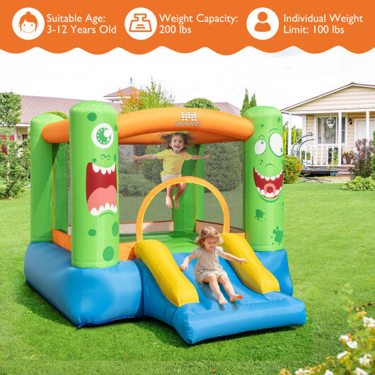 Inflatable Bounce House Monster Themed Bouncy Castle with Large Jumping Area and Slide 550W Blower Included
