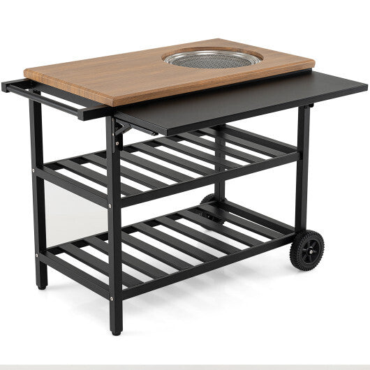 Outdoor Dining Cart with BBQ Grill and Folding Side Panel W2B