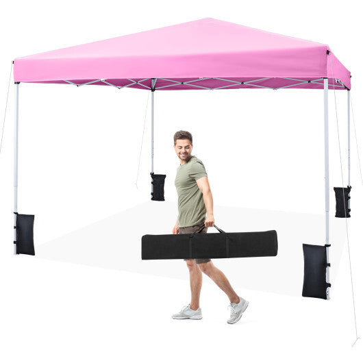 10 x 10 Feet Pop up Canopy Tent with Carrying Bag and 4 Sandbags-White W2B