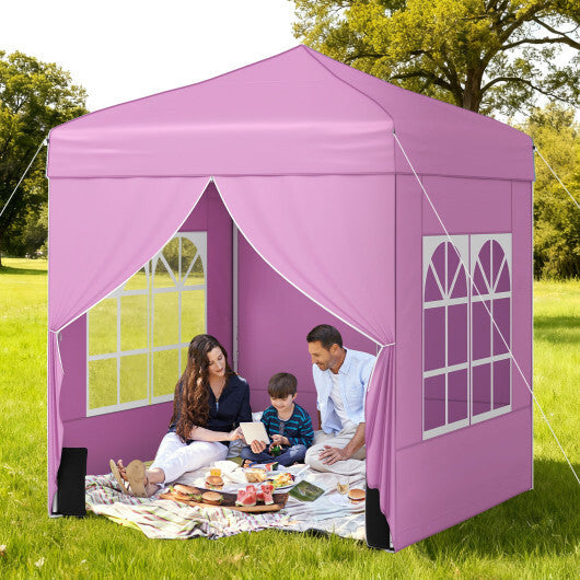 6.5 x 6.5 FT Pop up Canopy Tent with 4 Sidewalls and Wheeled Bag-Pink W2B