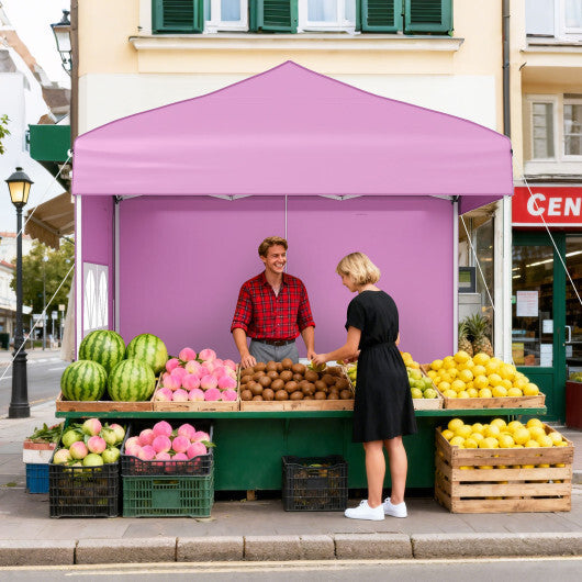 6.5 x 6.5 FT Pop up Canopy Tent with 4 Sidewalls and Wheeled Bag-Pink W2B