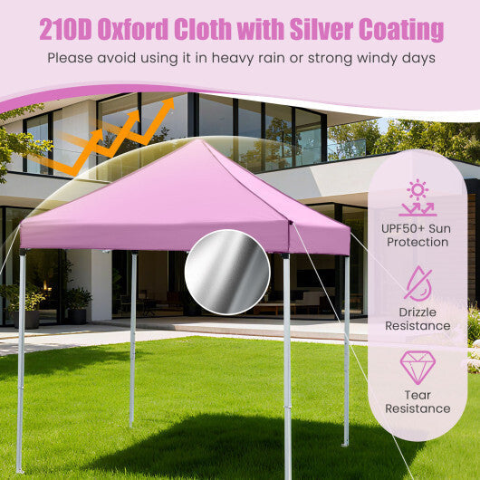 6.5 x 6.5 FT Pop up Canopy Tent with 4 Sidewalls and Wheeled Bag-Pink W2B