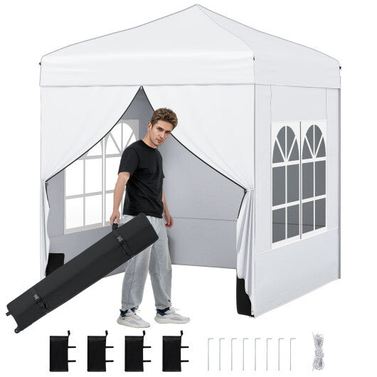 6.5 x 6.5 FT Pop up Canopy Tent with 4 Sidewalls and Wheeled Bag-Pink W2B