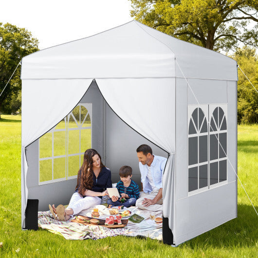 6.5 x 6.5 FT Pop up Canopy Tent with 4 Sidewalls and Wheeled Bag-Pink W2B