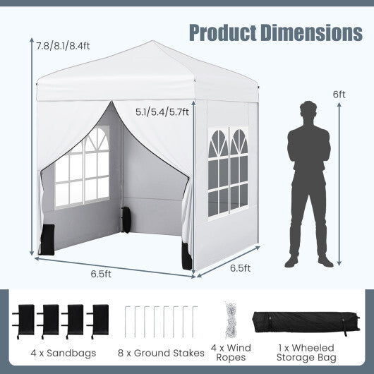 6.5 x 6.5 FT Pop up Canopy Tent with 4 Sidewalls and Wheeled Bag-Pink W2B