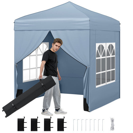 6.5 x 6.5 FT Pop up Canopy Tent with 4 Sidewalls and Wheeled Bag-Pink W2B