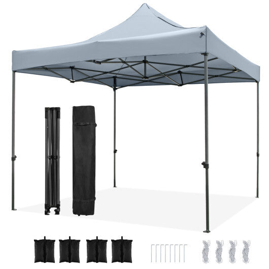 10 x 10 FT Outdoor Pop up Canopy Tent Easy Setup Gazebo Shelter with Wheeled Bag-Gray