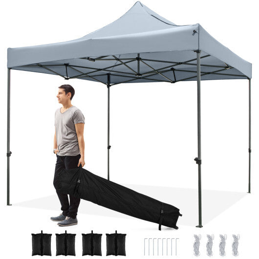 10 x 10 FT Outdoor Pop up Canopy Tent Easy Setup Gazebo Shelter with Wheeled Bag-Gray