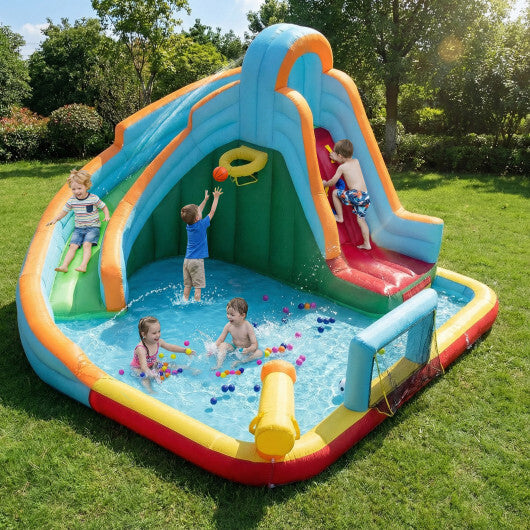 6-in-1 Inflatable Water Slide Park with 750W Blower for Yard W2B